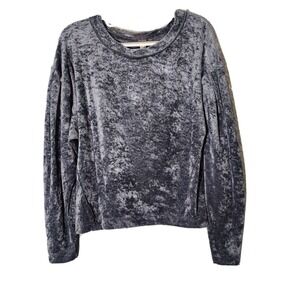 We The Free People Pullover Xs Velvet Puff Sleeve‎ Gray Sweater Retro Mod Casual